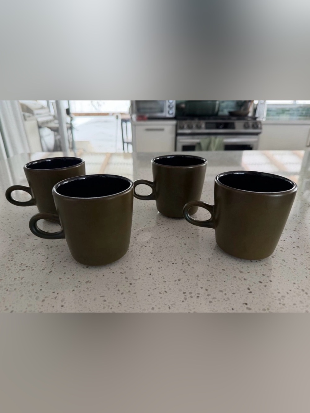 (4) Vintage Heath Ceramic Studio Mug Set Olive Green Onyx Glaze MCM